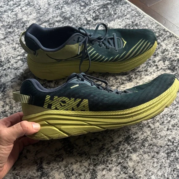 Men’s Hoka Rincon Athletic Shoes in Navy and Lime - Picture 3 of 9